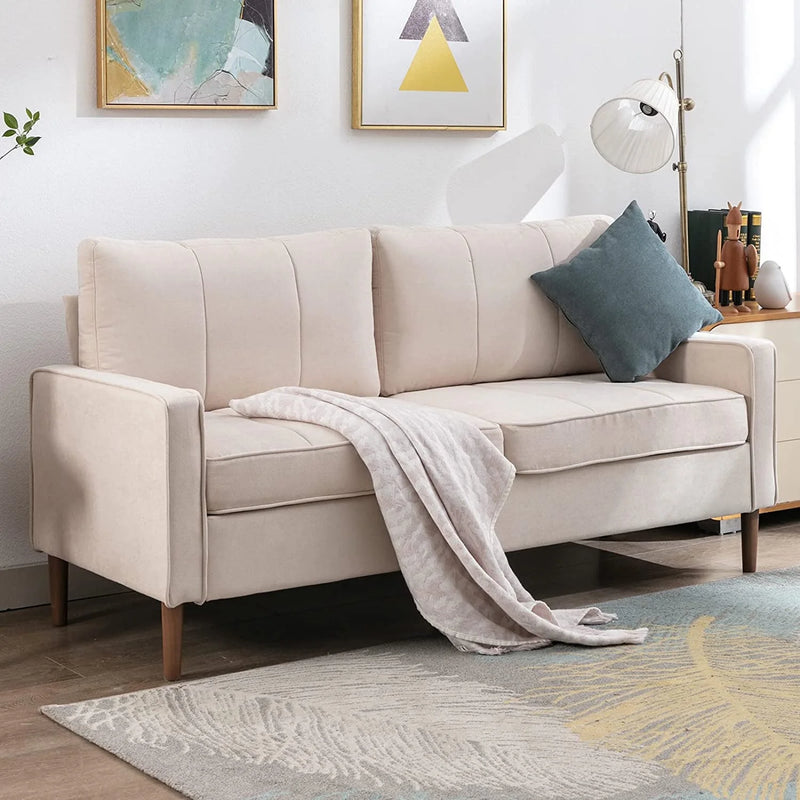 Bonzy Home 68"W Loveseat Sofa, Mid Century Love Seat Couches for Living Room, Modern Decor Upholstered Small Couch for Bedroom, Solid and Easy to Install Love Seats Furniture, Beige