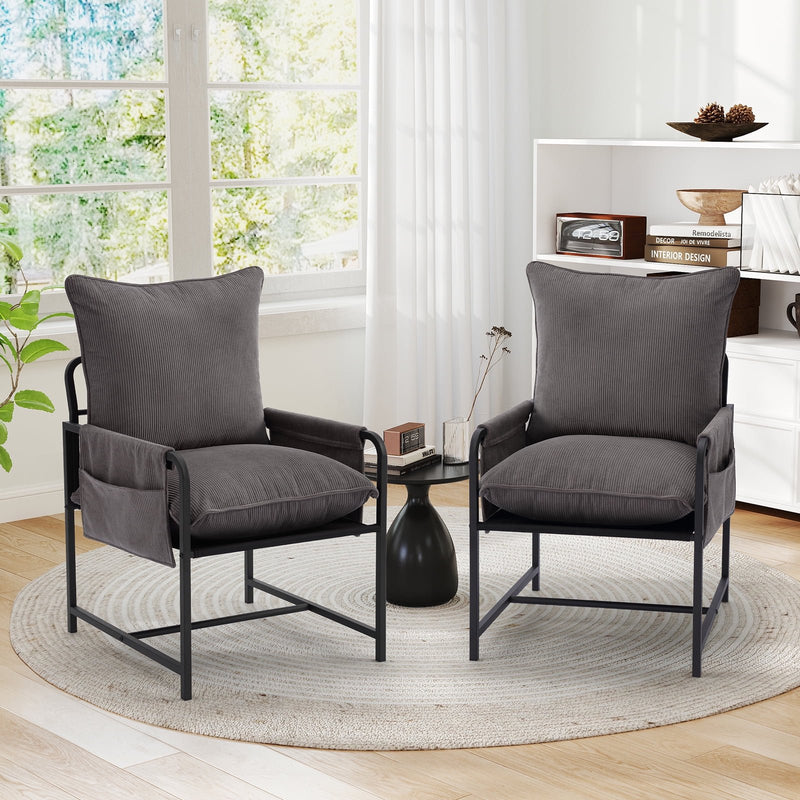 Bonzy Home Accent Chair Set of 2 Mid Century Modern Armchair with Metal Frame Upholstered Reading Chair Living Room Chairs for Bedrooms Living Room Home Office, Gray