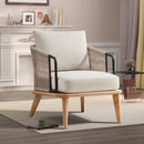 Bonzy Home Braid Accent Chair, Mid-Century Modern Armchair with Metal Armrests & Wood Frame, Braided Backrest for Living Room, Bedroom