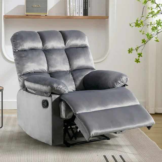 Bonzy Home Classic Manual Recliner with Soft Padded Headrest and Armrest, Wonderful Chair&Sofa for Living Room and Bed Room, Bluish-Grey