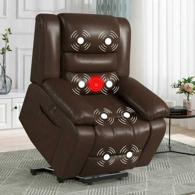 Bonzy Home,ComfortMax Power Lift Recliner,Elderly Lift Chair with Heat Therapy and Massage Function,Remote Control,Side Pocket,Living Room Use,Brown