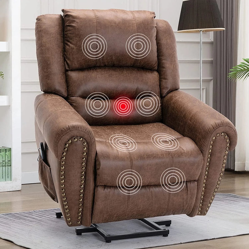 Bonzy Home Electric Power Lift Recliner Chair with Heat and Massage for Elderly Leather Reclining Chair with USB Port for Living Room Bedroom Brown