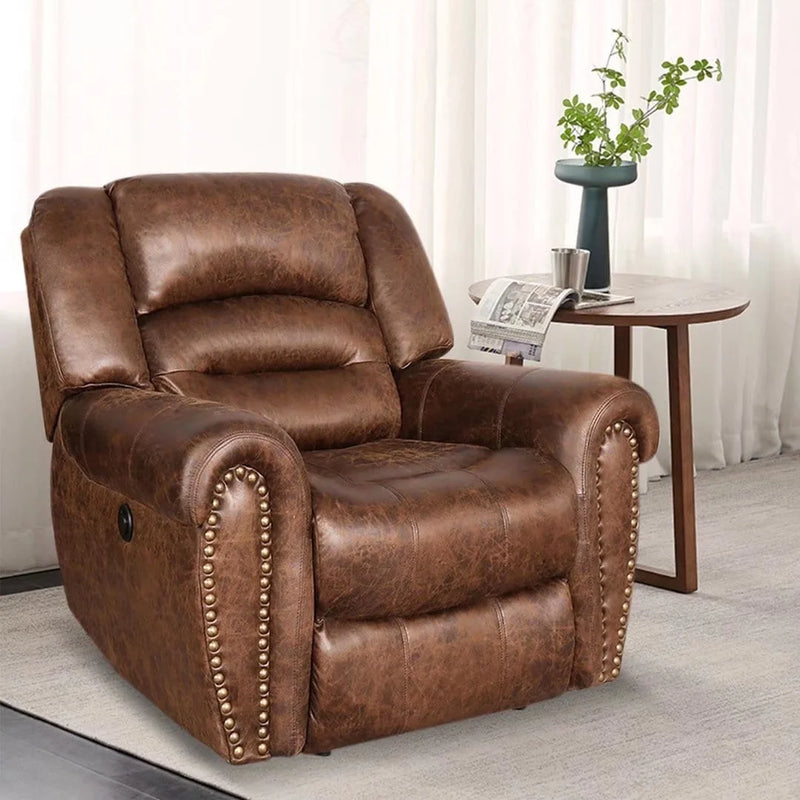 Bonzy Home Electric Recliner Chair With Breathable Bonded Leather, Classic Single Sofa Home Theater Recliner Seating With USB Port, Dark Brown,2pcs