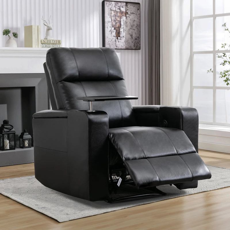Bonzy Home Electric Recliner for Living Room Home Theater Seating Leather Reclining Chair Sofa Furniture with Cup Holders USB Ports , Black