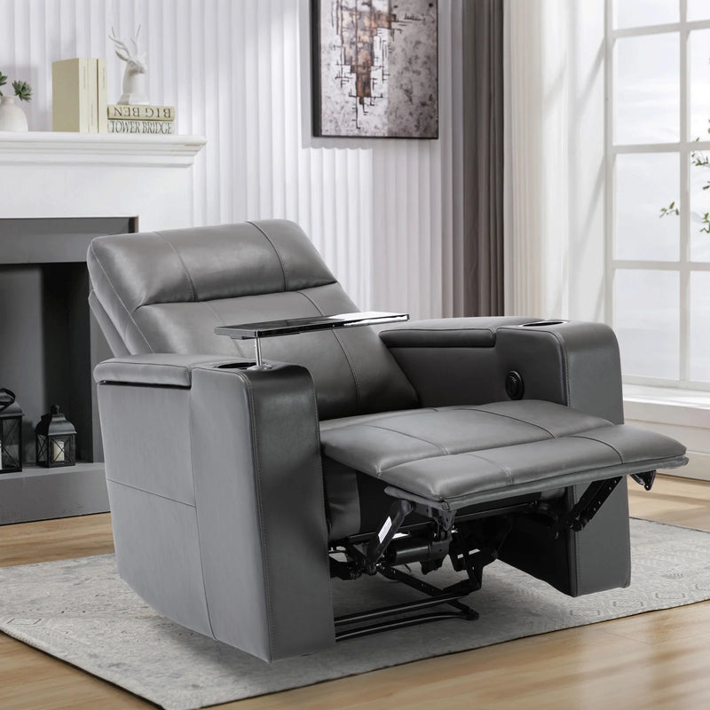 Bonzy Home Electric Recliner for Living Room Home Theater Seating Leather Reclining Chair Sofa Furniture with Cup Holders USB Ports, Gray