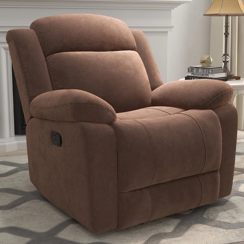 Bonzy Home Extra Wide Manual Recliner Chair in Soft Brown Fabric,Overstuffed Recliner，Brown