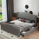 Bonzy Home King Size Bed Frame with Storage Velvet Upholstered Sleigh Bed with Headboard Button Tufted Gray