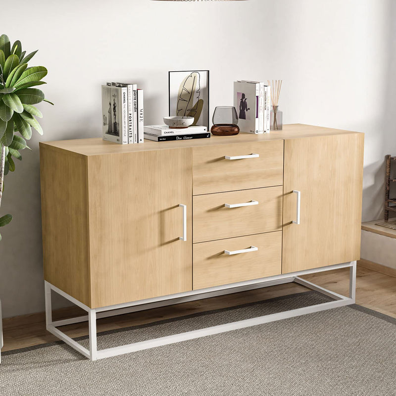 Bonzy Home Kitchen Storage Sideboard, 47 Inch Sideboards and Buffet Tables with Storage and Adjustable Shelve, Natural