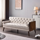 Bonzy Home Loveseat Sleeper Sofa Bed Convertible Futon with 2 Throw Pillows, Soft Chenille Tufted Folding Couch Sofa Bed for Small Space Living Room, Bedroom, Apartment Beige