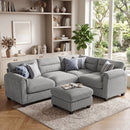 Bonzy Home Modular Convertible Sectional Sofa with Ottoman living room furniture sets, Gray