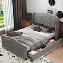 Bonzy Home Queen Size Bed Frame with Storage Velvet Upholstered Sleigh Bed with Headboard Button Tufted  Gray