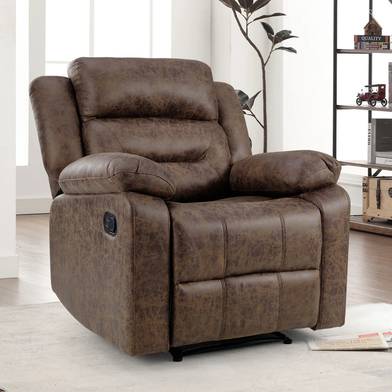 Bonzy Home Single Recliner Chairs for Living Room Overstuffed Breathable Fabric Reclining Chair Manual Sofas, Brown