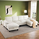 Bonzy Home U Shaped Convertible Sectional Sofa Couch for Living Room With Storage Ottoman Elegant White