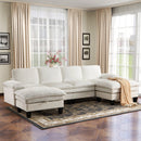 Bonzy Home U Shaped Convertible Sectional Sofa Couch for Living Room Ottoman Elegant White