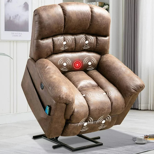 BonzyHome Large Power Lift Chair Recliner for Elderly, Heavy Duty Electric Lift Recliner with Massage,For tall men, Brown