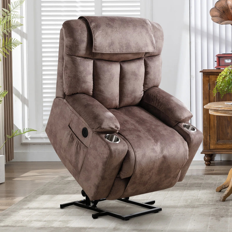 Bonzy Home Power Lift Chair Recliner for Elderly, Massage Recliners with Heat,For tall men, Red Brown