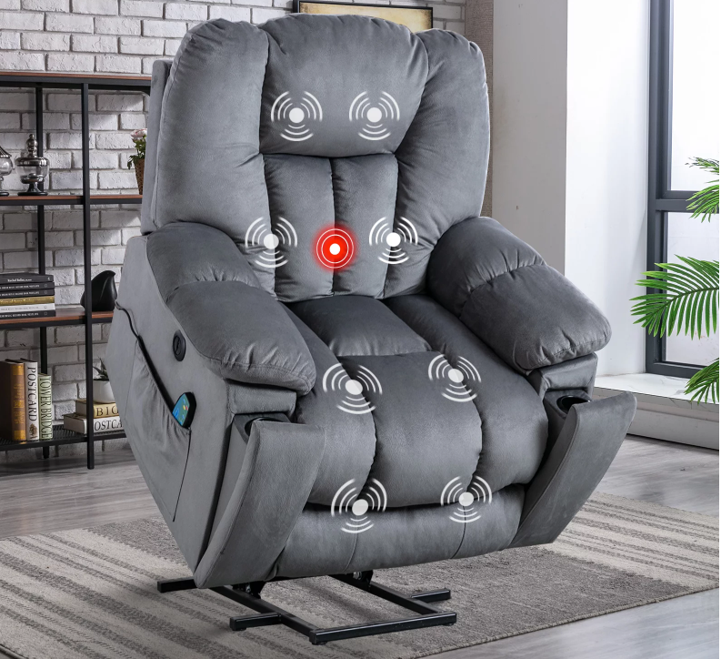 Ebello Large Lift Chair Recliner with Massage and Heat for Big Man, Oversized Gray