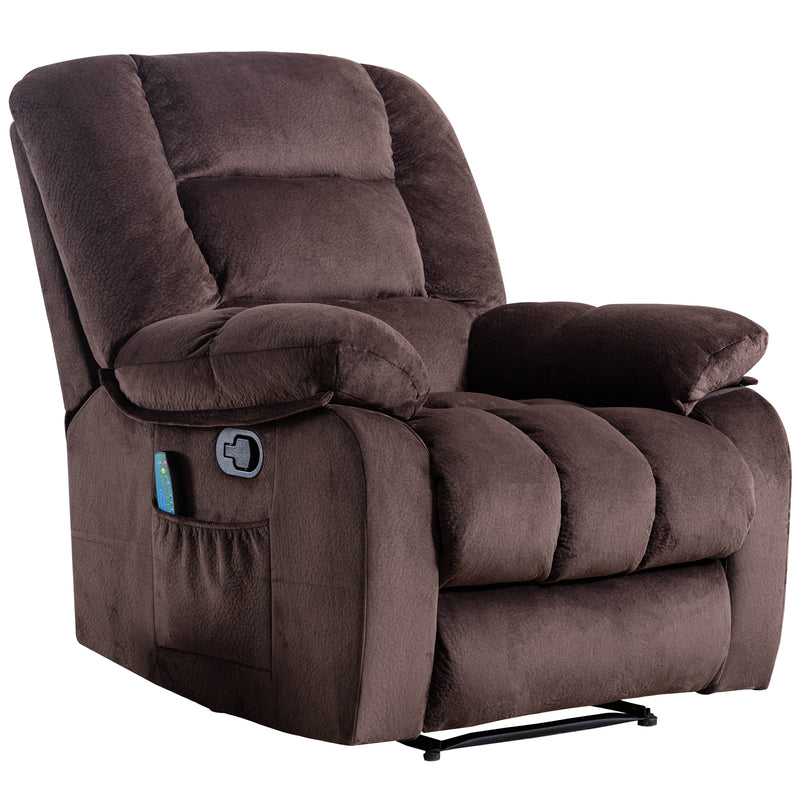 Ebello Recliner Chairs with Massage and Heat Overstuffed Fabric Metal frame Manual Pull Reclining for Living Room, Brwon
