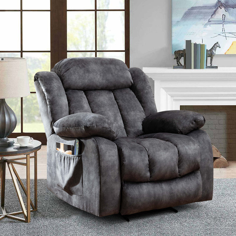 Massage Rocker Recliner Chair with Heat and Vibration Manual Recliner Fabric Living Room Chair, Gray