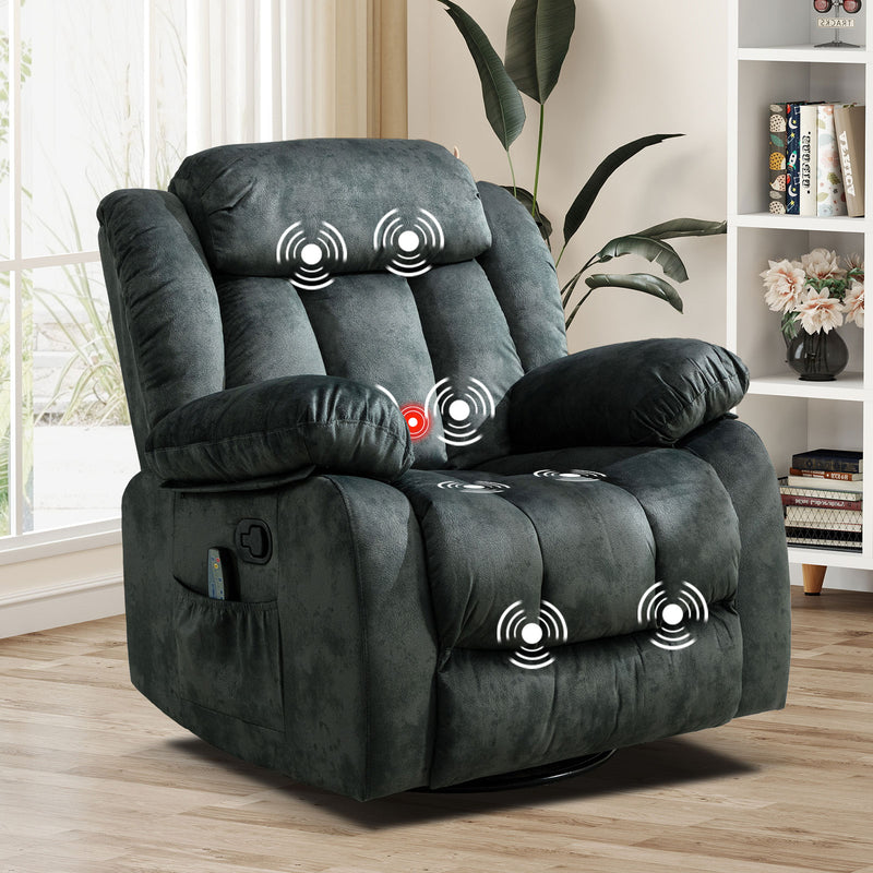 Bonzy Home Massage Swivel Recliner Chair with Heat and Vibration Manual Rocker Recliner, Greyish Green