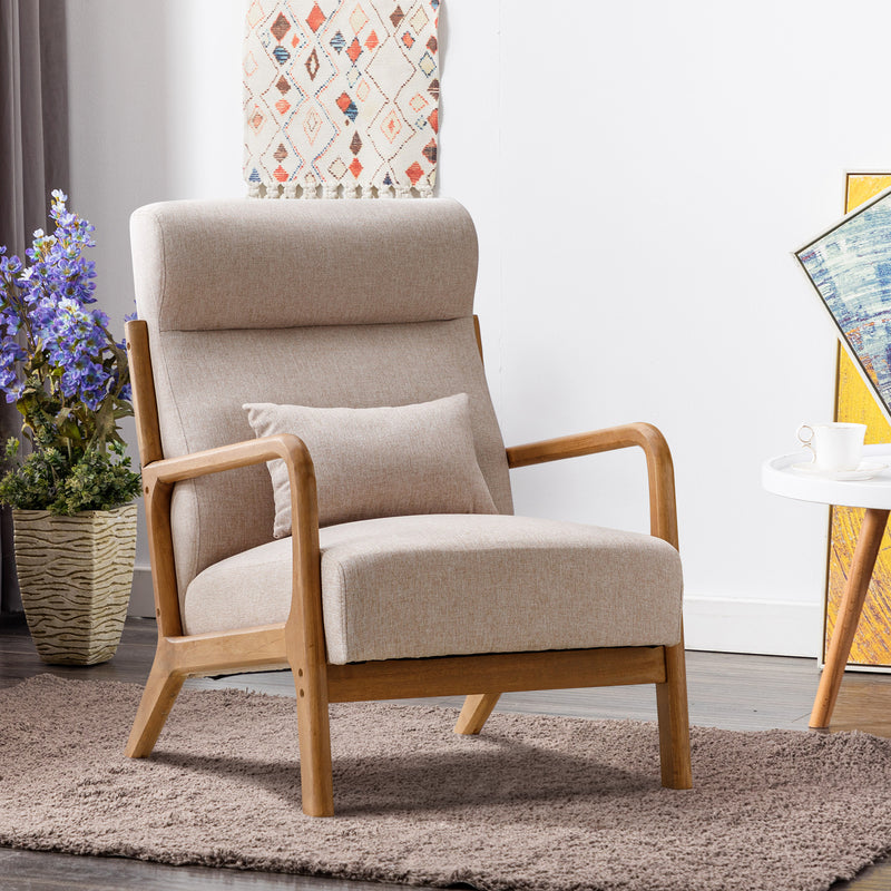 Ebello Design Mid Century Modern Accent Chair, Reading Armchair, Arm Chairs for Living Room, Beige