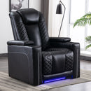 Ebello 35 inch Wide Adult Man Cave Breathable Leather Argyle Home Theater Individual Seat Recliner Chair with Armrest Storage and LED, Black