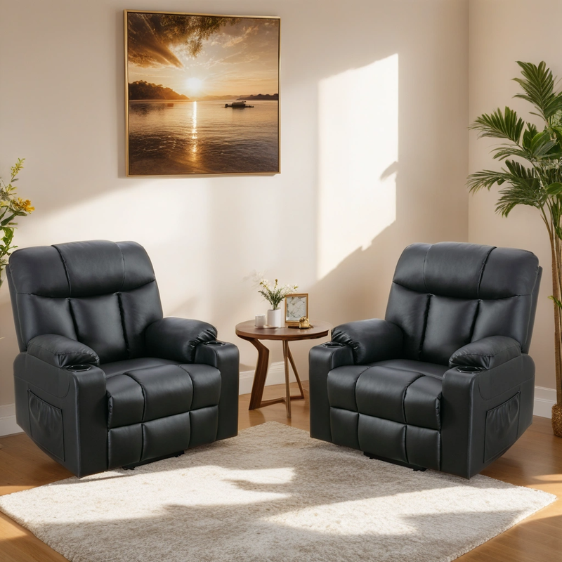 Bonzy Home Set of 2 Living Room Heated Massage Recliner Power Lift Chair Recliner for Elderly with Cup Holder and USB, Black