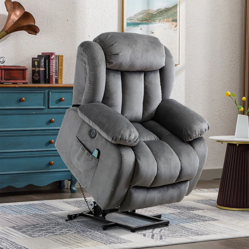 Bonzy Home Electric Lift Chair Recliner with Massage Heating and Vibration function, Heavy duty and Safe movement Reclining Chair Gray