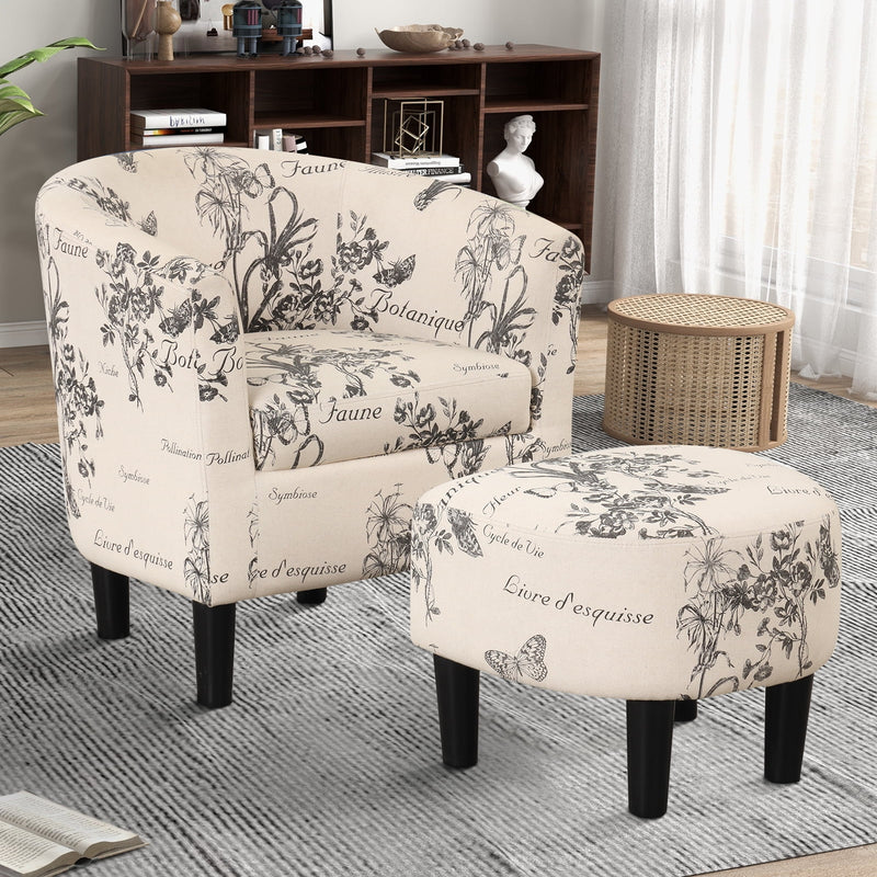 Bonzy Home Velvet Accent Chair with Ottoman for Living Room,Beige