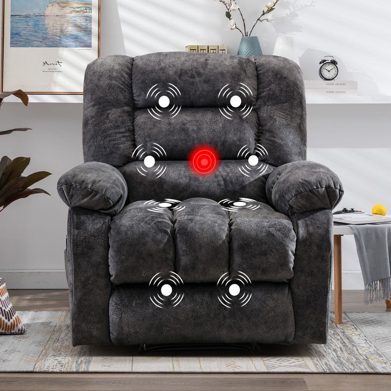 Design Overstuffed Massage Recliner Chairs with Heat and Vibration, Soft Fabric Single Manual Reclining Chair for Living Room Bedroom,Gray