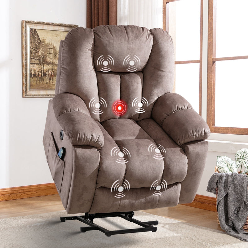 Large Power Lift Recliner Chair with Massage & Heat, Oversized, Brown