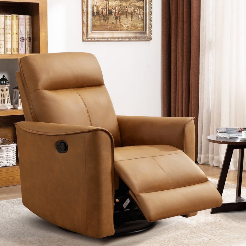 Leather Swivel Recliner, 360 Degree Swivel Chair for Living Room, Bedroom and Office,Brown