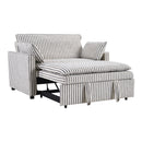 Ebello 3-in-1 Convertible Sofa Bed with Pull Out Bed, Upholstered Corduroy Sofa Bed with Adjustable Backrest, Folding Pillows and Side Pockets for Living Room Office, Blue White Stripes(Classic)