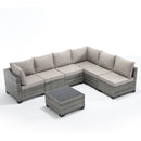 Ebello 7-Piece Modular Conversation Set, Outdoor Patio Sectional Sofa with Glass Coffee Table, Rattan Garden Furniture, GLG(Light Gray)