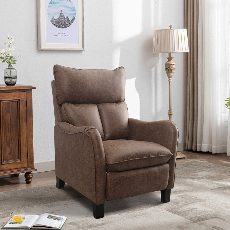 Luxora 29.5" Wide Contemporary Super Soft Vegan Leather Push Back Recliner With Wooden Legs