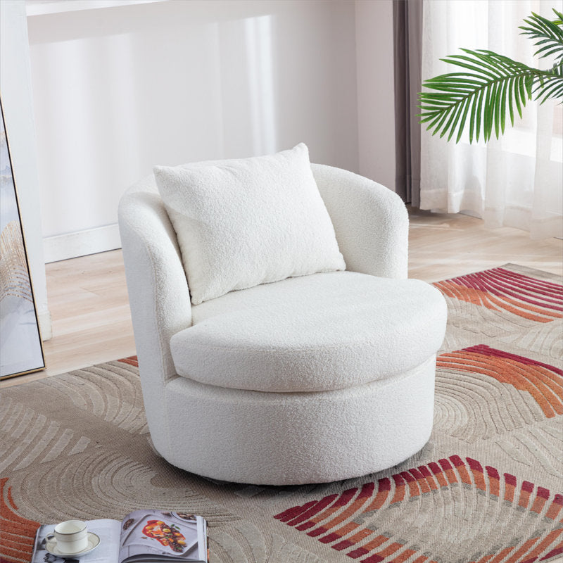 Nahjee Lyquinn 33'' W Lambswool Upholstered Swivel Barrel Chair with Pillow