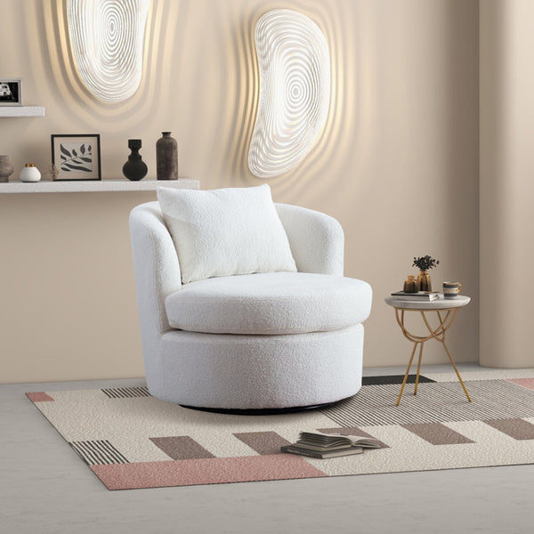 Nahjee Lyquinn 33 W Lambswool Upholstered Swivel Barrel Chair