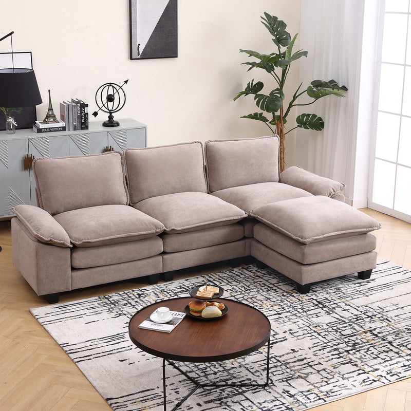 Ebello Sofa Set L-Shaped Sofa with Recliner, Living Room Sleeper Set, 3 Seats, Chenille Double Cushions 108” Wide