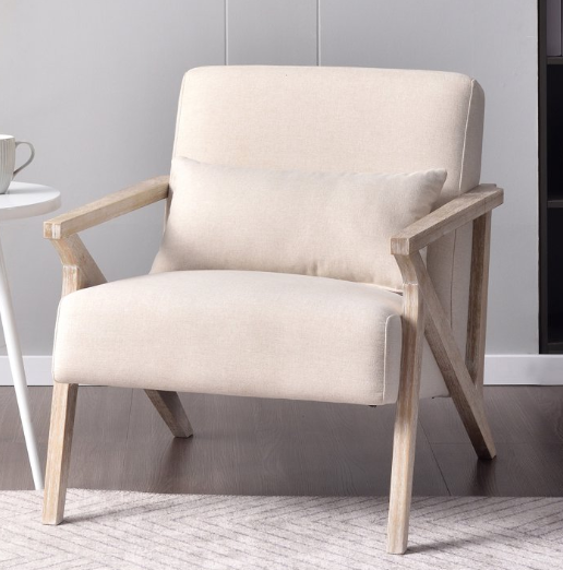Bonzy Home Mid Century Modern Arm Chair, Wooden Handrail，Single Sofa Armchair for Living Room,Suitable for all ages，Beige