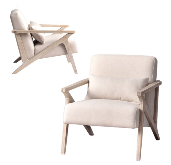 Bonzy Home Mid Century Modern Arm Chair, Wooden Handrail，Single Sofa Armchair for Living Room,Suitable for all ages，Beige