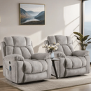 Ebello 40.5" Wide Adult Microfiber Solid Color Living Room Bedroom Heated Massaging Lift Chair Recliner with Cup Holder and USB,Light Gray(Set of 2)