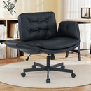 Ebello Oversized Vanity Chair with Foldable Arms, Criss Cross Design Big & Tall Desk Chair - 300 lbs Capacity, Swivel Computer Chair with Wheels for Office, Black