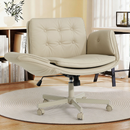 Ebello Oversized Vanity Chair with Foldable Arms, Criss Cross Design Big & Tall Desk Chair - 300 lbs Capacity, Swivel Computer Chair with Wheels for Office, Cream