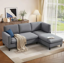 EBELLO 3-Seat L-Shaped Sectional Sofa with Chaise, Modern Fabric Couches for Small Space, Apartment Living Room, Grey