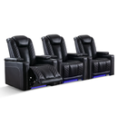 Ebello 35" Power Recliner Chairs Set of 3 – Breathable Faux Leather, LED Lighting, USB Ports, Cup Holders & Storage, Black (Home Theater Seating)