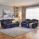 EBELLO 5-Seat Power Reclining Sofa and Loveseat Set with Wireless Charging, Bluetooth Speakers, Reading Lights, USB Type-C Charging and LED Lighting, Faux Leather Home Theater Seating, Black Plaid