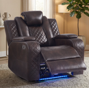 EBELLO Power Recliner Chair with USB Type-C Charging Ports, Electric Recliner with Adjustable Headrest and LED Lights, Faux Leather Home Theater Seating with Storage, Brown Plaid