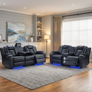 EBELLO Power Reclining Sofa Set, Recliner Chair and 3 Seater Couch Combo with Wireless Charging, Reading Lights, USB Type-C Ports and LED Lighting, Faux Leather Home Theater Seating, Black Plaid