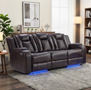 EBELLO Dual Motor Power Reclining Sofa, 3-Seater Sofa with Wireless and Hidden Charging, Reading Lights, Cup Holders and USB Ports, Adjustable Headrest, LED Strip and Storage, Brown