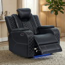 EBELLO Power Recliner Chair with USB Type-C Charging Ports, Electric Recliner with Adjustable Headrest and LED Lights, Faux Leather Home Theater Seating with Storage, Black Plaid